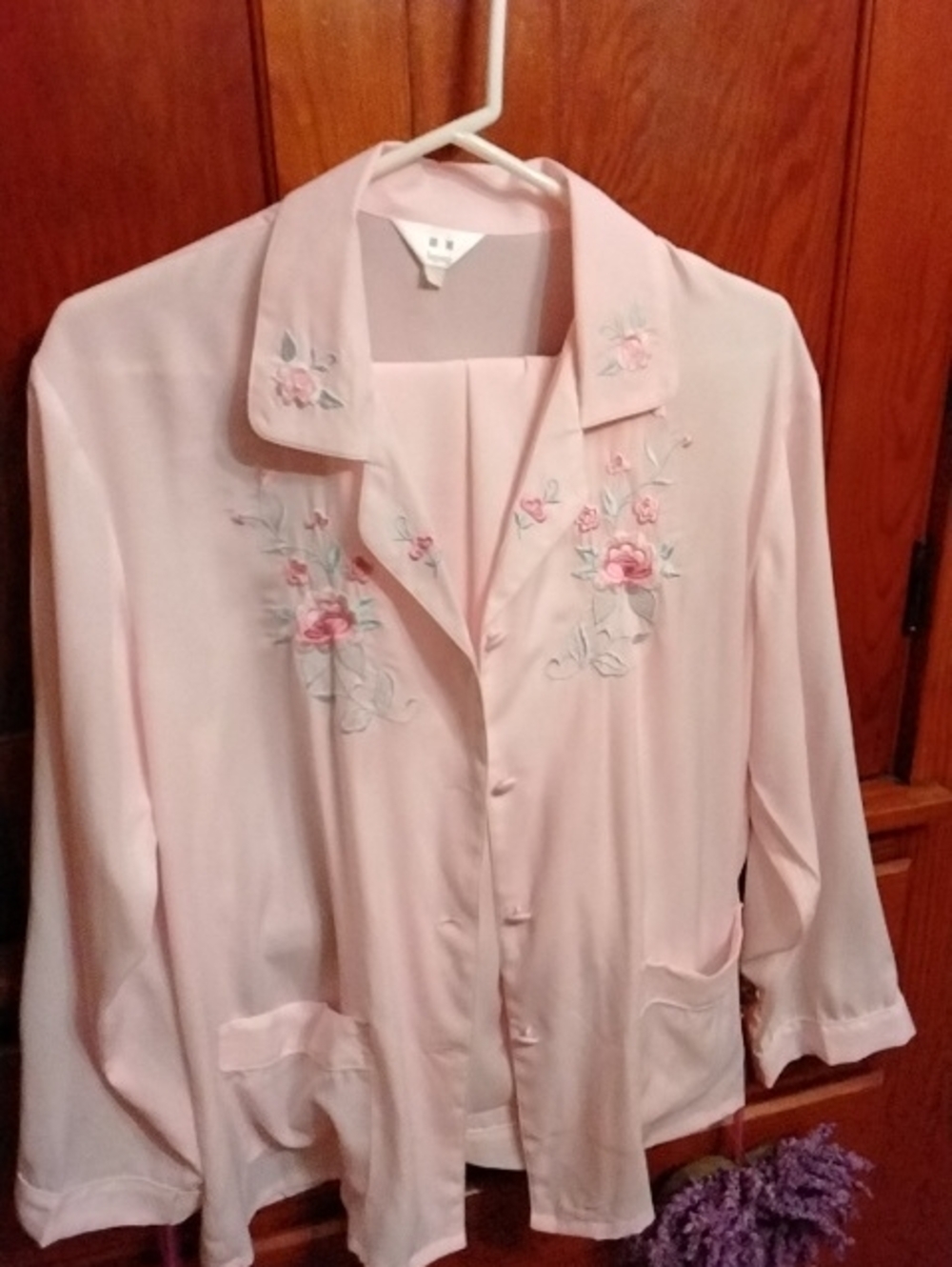 Women’s Vintage Pink Embroidered Pajama Top - Soft Sleepwear Made In China